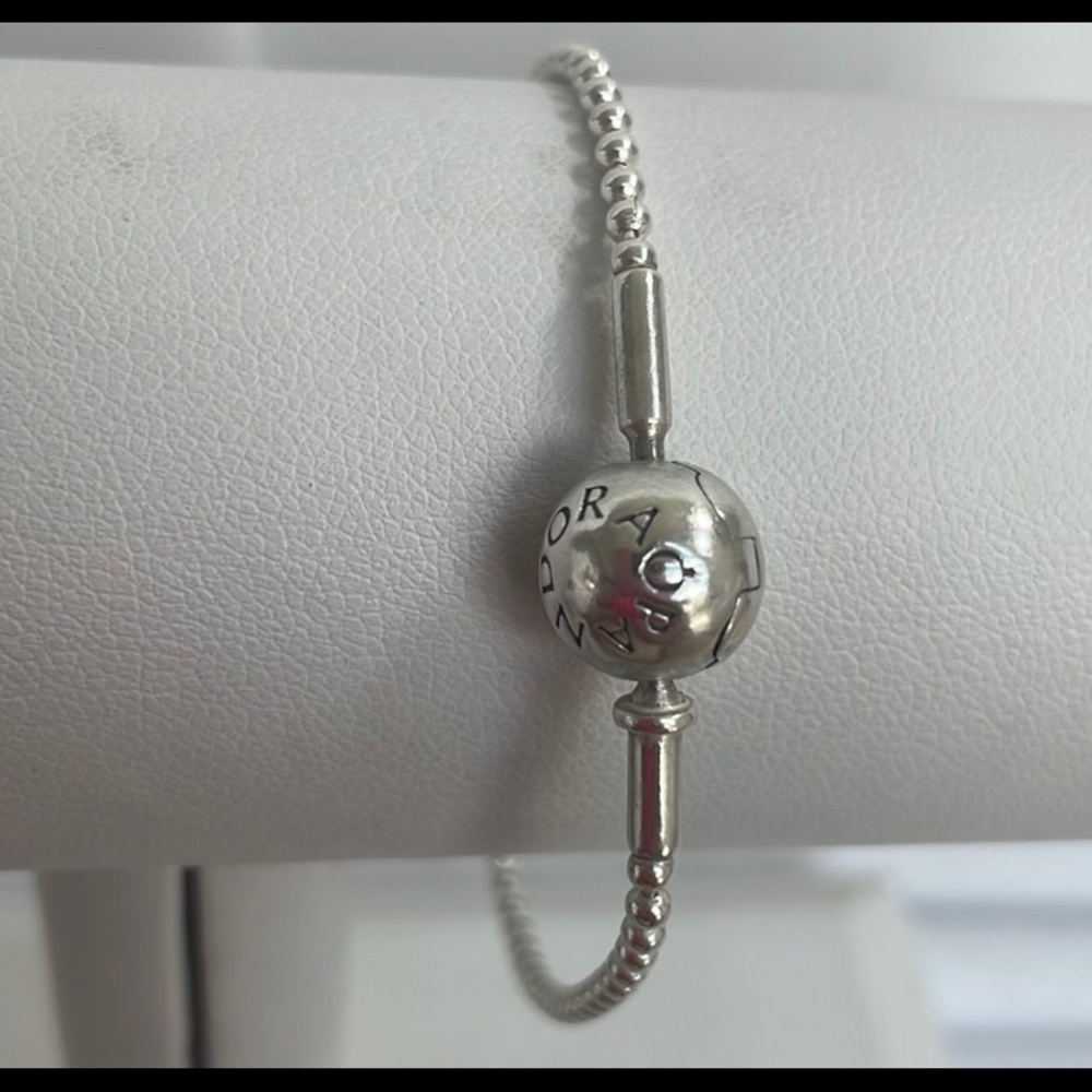 Pandora Essence collection- light weight ball bead silver bracelet WITH 6 BEADS!